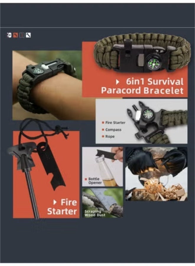 مجموعة أدوات نجاة متعددة الوظائف - 13 في 1 معدات تخييم وطوارئ للمغامرة والدفاع عن النفس والإسعافات الأولية - Image 2